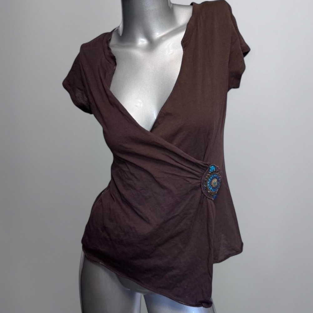 🌹5 for $50🌹Women's Brown V-Neck Wrap Top with Beaded Accent